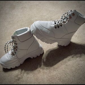 White Flatform Chunky Hiker Boot Sneakers